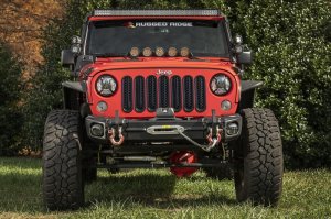 Jeep Wrangler JK Bumper - Front - Rugged Ridge - Arcus Stubby with Tray & Hooks - Satin Black - 2018